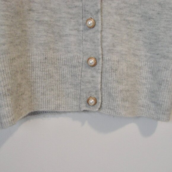 Gray V-neck Cardigan Sweater Decorative Button Up Front Soft Office Size Small - Picture 8 of 11